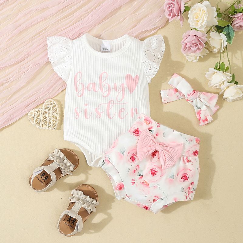 ​​Adorable Baby Outfit 3-Piece Set With Letter Embroidery & Bow Print, Soft Cotton Knit, Comfortable & Stylish For Newborns (0-12M)​​_voghion.com