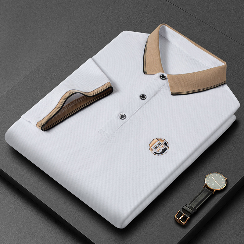 Sommer neues T-Shirt mit Perlmutt-Mesh-Revers, bestickt mit Diamanten, lässiges Kurzarm-Poloshirt für Herren_voghion.com