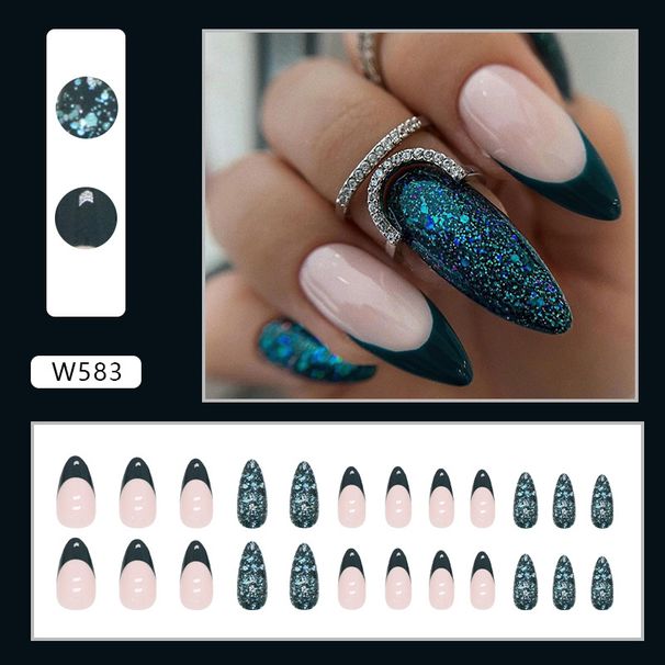 Faux ongles Fashion Almond Armor Vert foncé French Flash Manucure Practice Armor_voghion.com