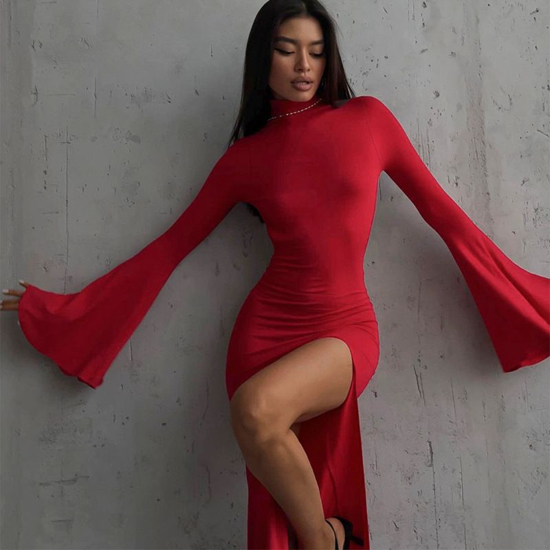 Europäischen und Amerikanischen stil frauen kleidung neue ausgestellte ärmel sexy backless schlitz langen rock dünnes kleid_voghion.com