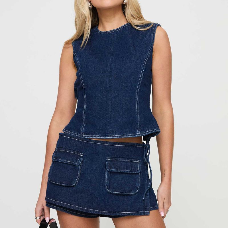 Naisten vaatteet Denim Taskuhame Housut Matala Vyötärö Denim Shortsit Farkut_voghion.com