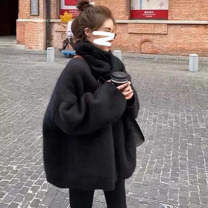 Tragen Sie einen Strickpullover mit V-Ausschnitt für Damen, koreanischer Nerzimitat-Pullover, Jacke, Strickjacke für Damen_voghion.com