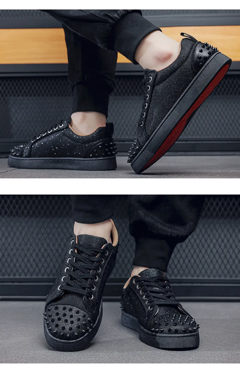 Chaussures pour hommes à semelles rouges, rivets décontractés, personnalité, tendance, mode_voghion.com