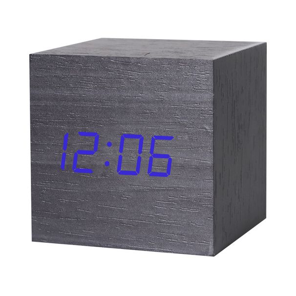 LED Creative Voice-Controlled Digital Electronic Alarm Silent Student Night Light Bedside Square Cute Wooden Clock_voghion.com