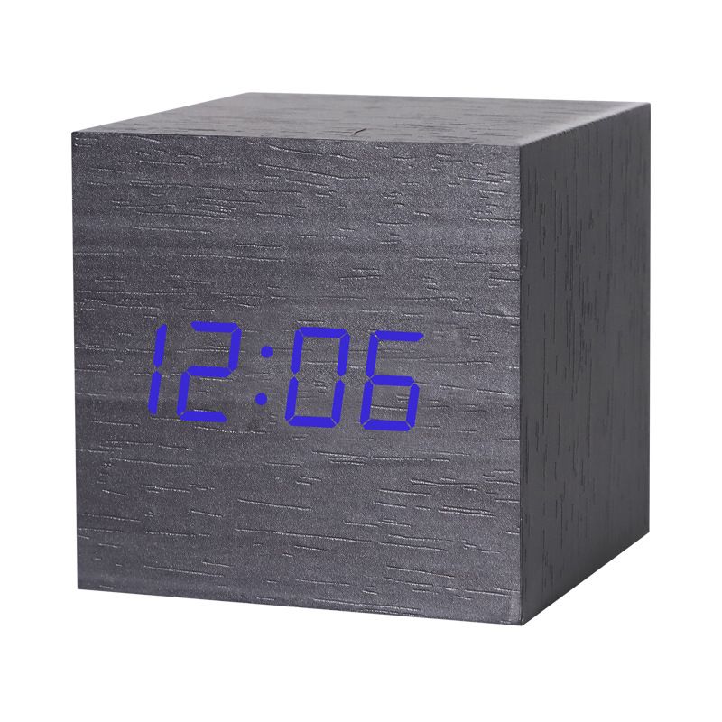 Sveglia elettronica digitale a LED creativa con controllo vocale, silenziosa, luce notturna per studenti, orologio quadrato in legno carino da comodino_voghion.com