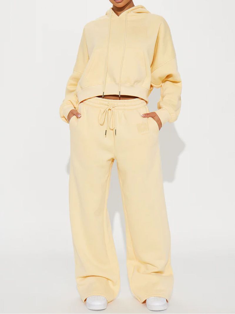 Ensemble de vêtements de sport pour femmes, sweat à capuche, manches longues, poches, taille haute, jogging_voghion.com