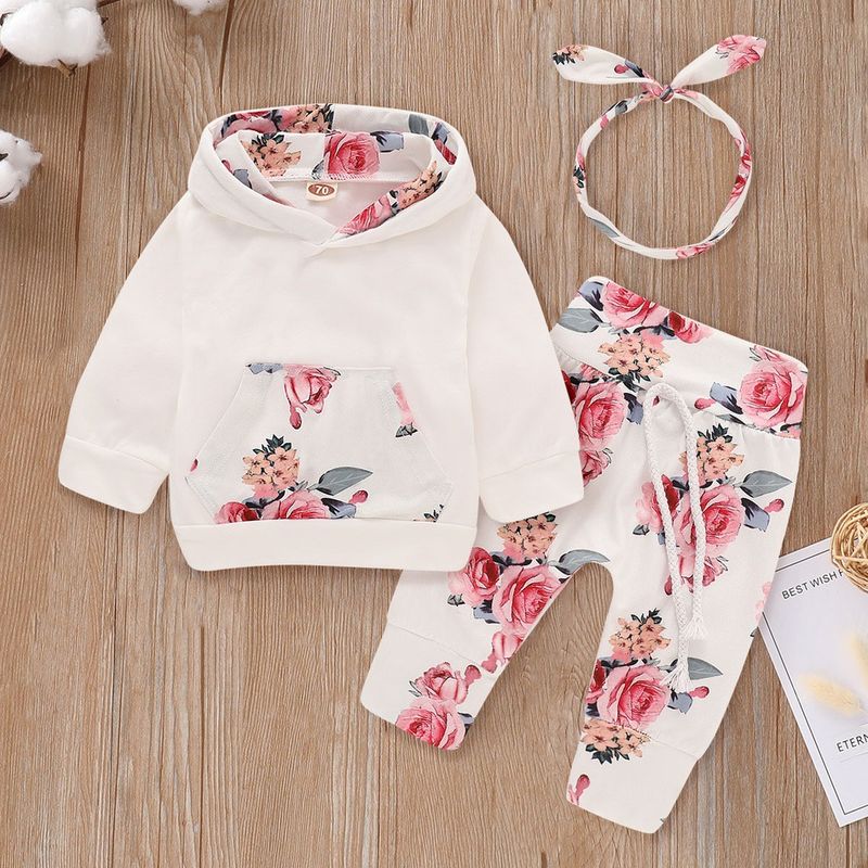 Promotion INS Hot Selling Children's Clothing Girls Hot Selling Hooded Top Floral Three Piece Suit_voghion.com