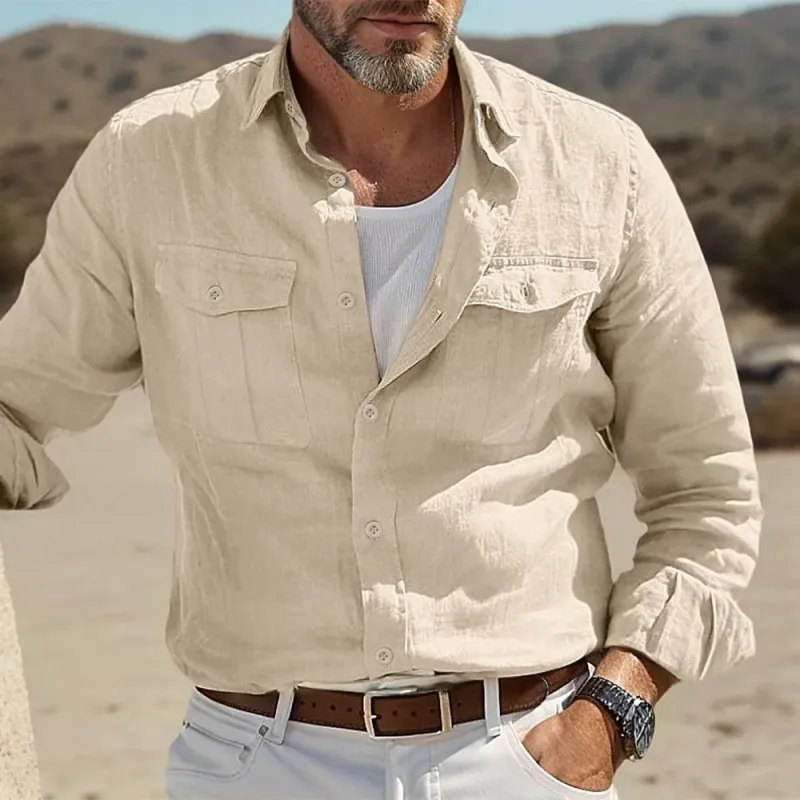 Camicie casual in cotone e lino per uomo, camicie hawaiane, traspiranti, tinta unita, stile basic, abbigliamento maschile_voghion.com
