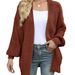 Women's Chunky Knit Cardigan With Lantern Sleeves & Pockets - Oversized V-Neck Open Front Sweater Coat For Fall Winter_voghion.com