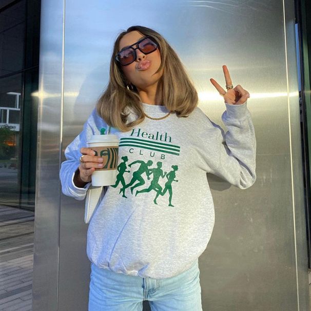 2021 New Autumn Winter Style Simple Gray Letter Printed Pullover Sweatshirt Women's Top_voghion.com