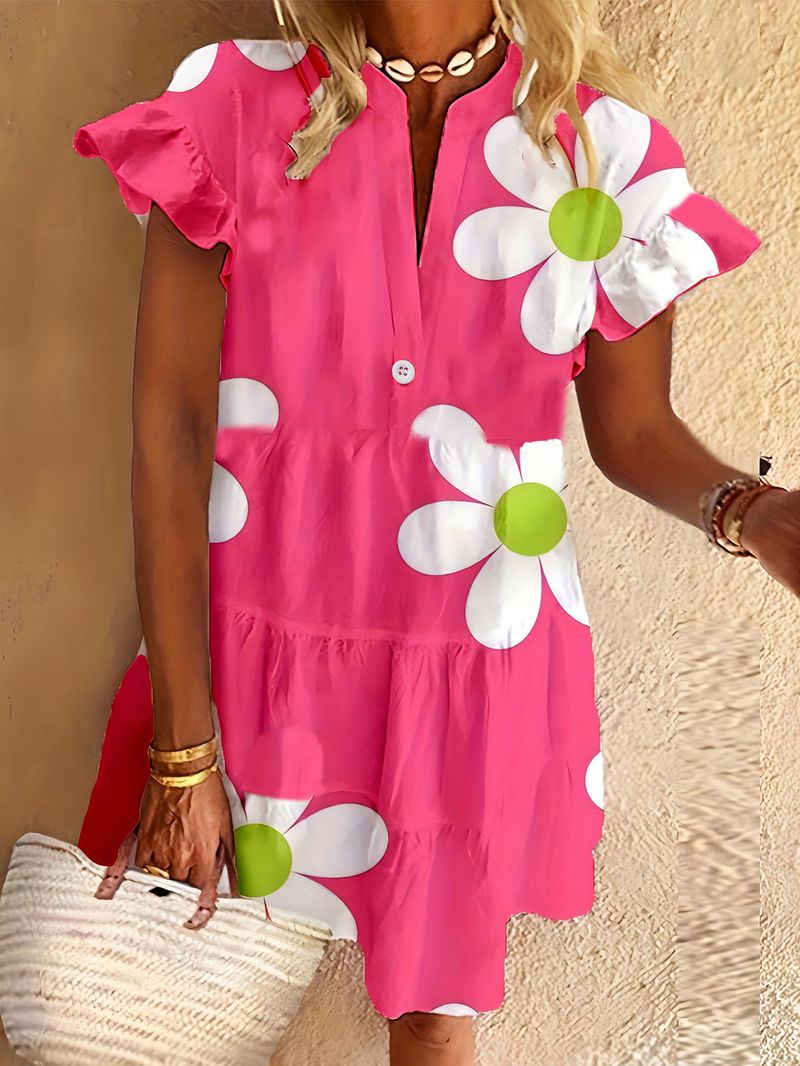 Robe à volants décontractée à manches courtes pour femme, nouveau style 2025, version poupée imprimée_voghion.com