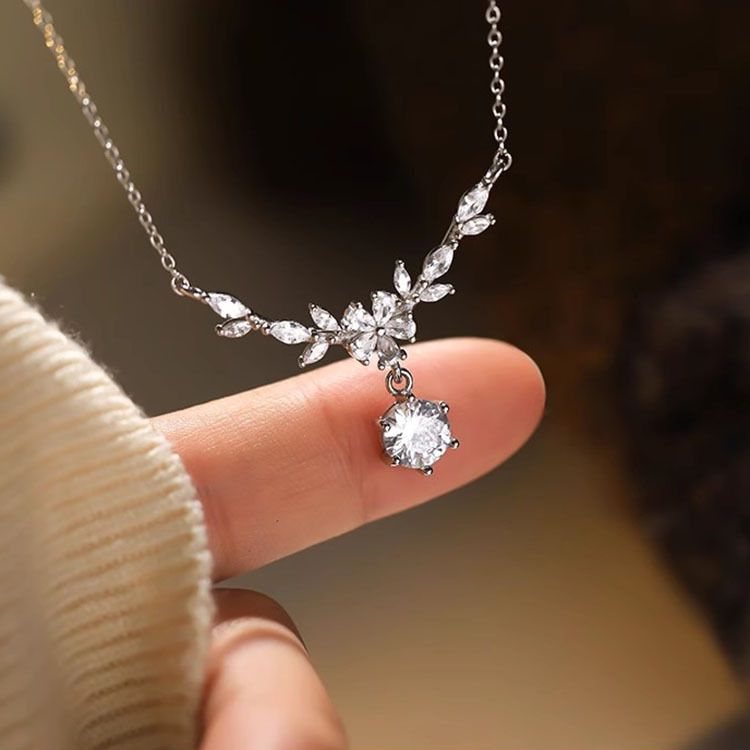 Collana in argento sterling 999 con fiori di ciliegio, stile foresta femminile, ramo di fiori, alloro, luce, catena di lusso per clavicola, regalo per fidanzata e migliore amica_voghion.com