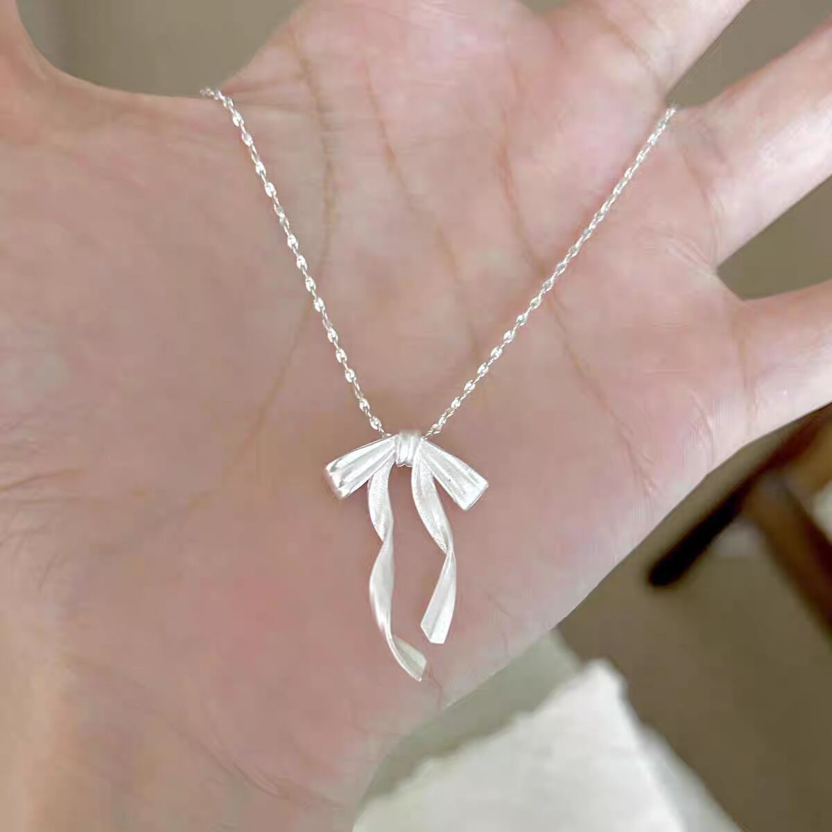 Strling Silvr Starry Ribbon Bow For Womn, Ins Styl, Light Luxury, Swt Girl, High-End Fl, Trndy Engravd_voghion.com