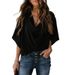 2025 New Chiffon Shirt Loose V-neck Casual Top T-shirt Women's Fashion_voghion.com