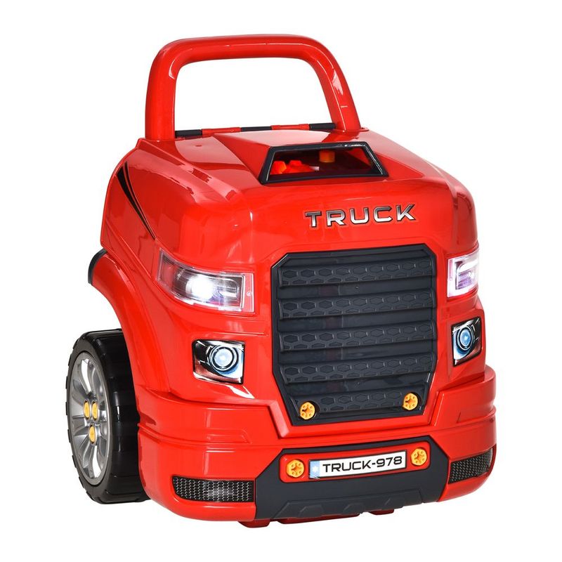 Qaba Engaging Kids Truck Engine Toy Set With RC Car Key | Red Mechanic Toys For Ages 3-5_voghion.com