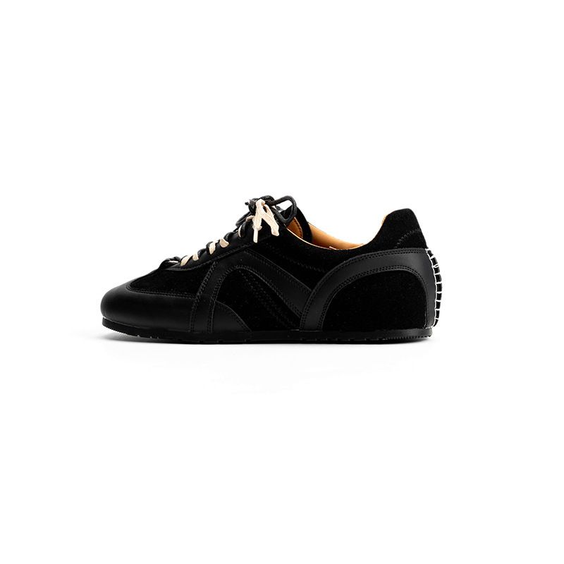 ShoeVault Cowhide Two-tone Lace-up Deep Mouth Flat Casual Sneakers For Women Retro Square Toe Genuine Leather Forrest Gump_voghion.com
