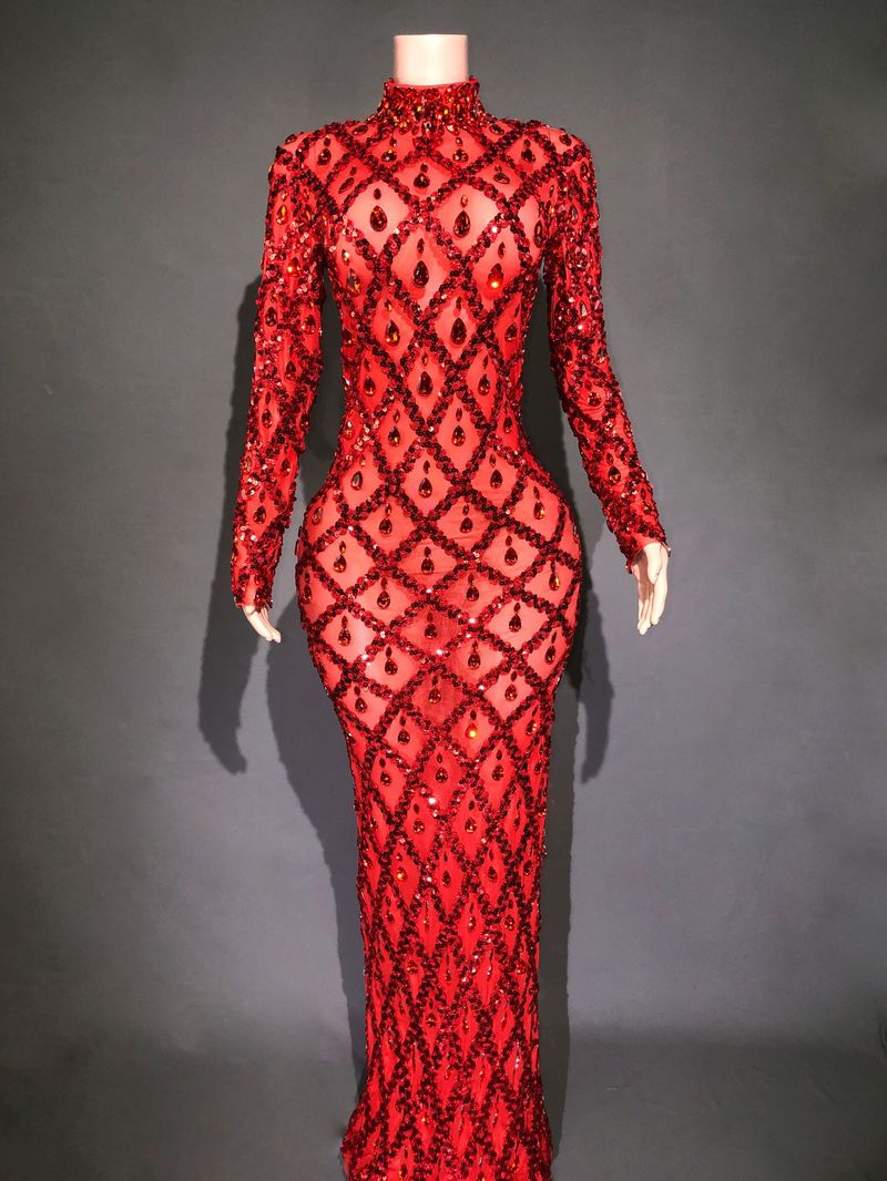 Women's Clothing Shiny Rhinestone Evening Dress Long Skirt_voghion.com