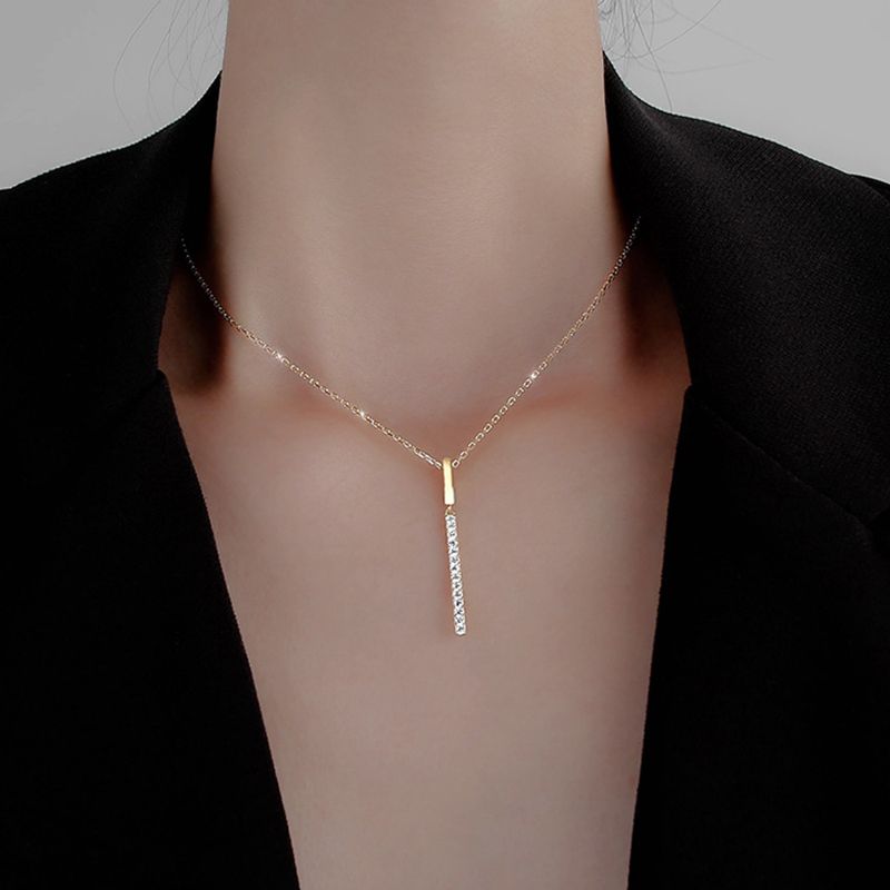 Sie Sterling VENUS Fashion Νέα Κολιέ με Ζιργκόν σε Σχήμα Λωρίδας, Κολιέ με Διαμάντια One Word για Γυναίκες W_voghion.com