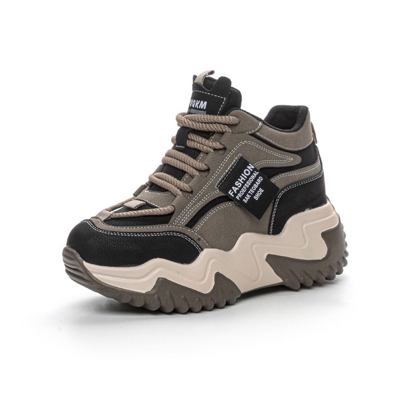 Pine Cake Thick Sole Dad's Women's 2024 Spring New Genuine Leather Elevated Sports with Plush for Warm and Versatile_voghion.com