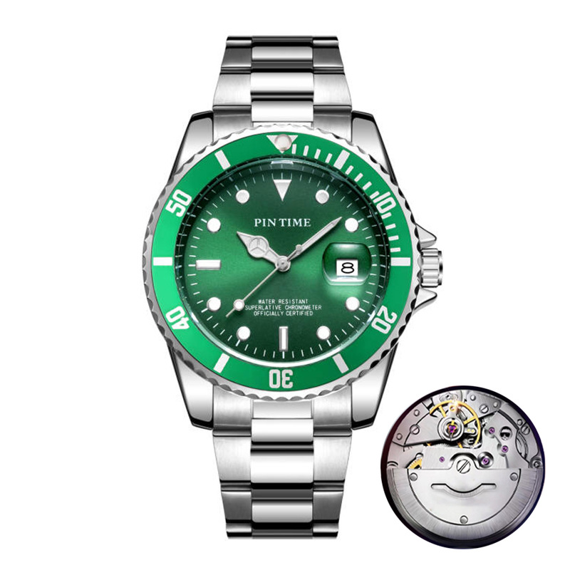 Green Water Ghost Fully Automatic Mechanical Wind Transparent Bottom Quartz Watch Men's Waterproof_voghion.com