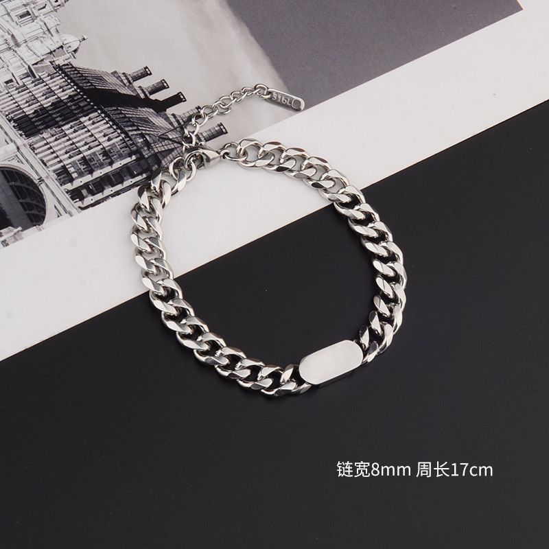 Bracciale cubano rotondo quadrato in acciaio al titanio, semplice, versatile, alla moda, stile hip-hop, unisex, minimalista e alla moda._voghion.com