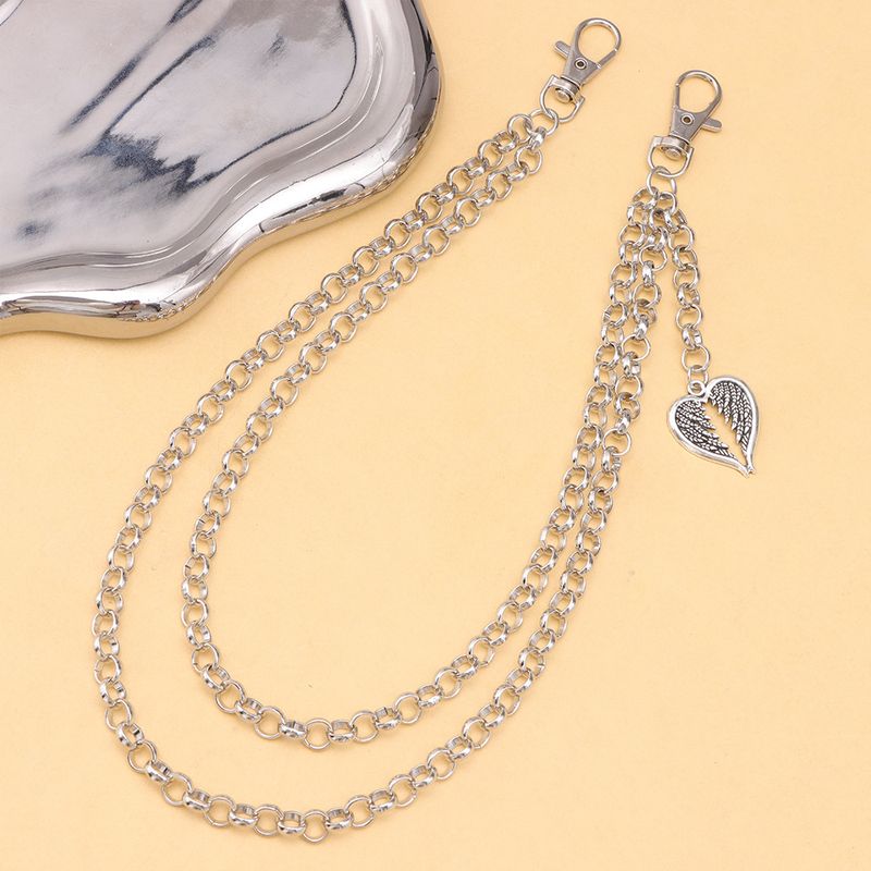 Ciondolo a forma di piuma d'amore personalizzato alla moda, catena per pantaloni in metallo a doppio strato, accessori versatili per abbigliamento di alta gamma_voghion.com