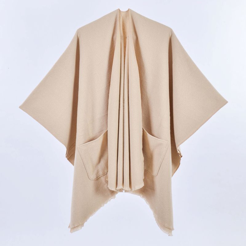 K New Women's Warm Cloak Simple Double-sided Solid Color Split Outerwear Shawl_voghion.com