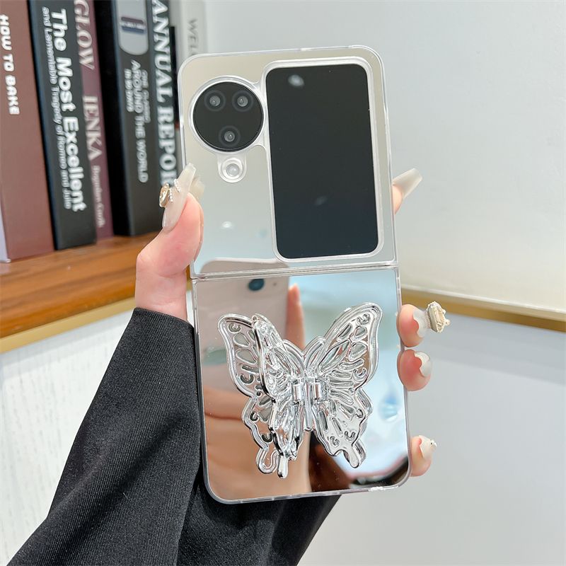 For Oppo Find N2 N3 Flip Luxury Butterfly Stand Pearl Chain Shockproof Phone Case Cover_voghion.com