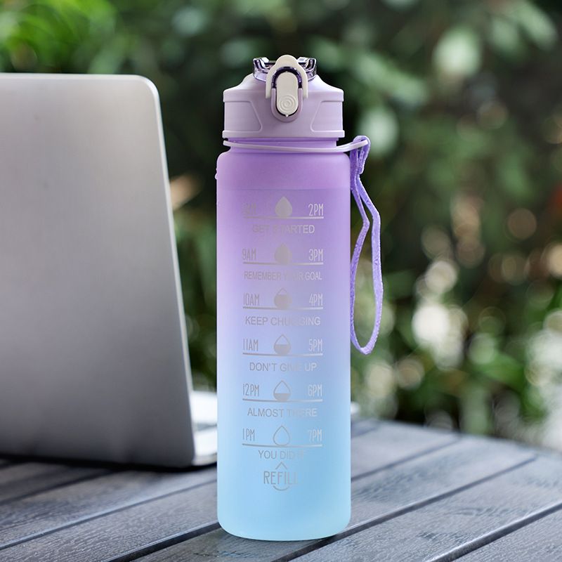 Farbwechselnde Wasserflasche, tragbar, 900 ml, aus Kunststoff, mit Federstrohhalm, tragbar, mittlerer Becher aus Seil_voghion.com