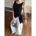 Women’s Summer Asymmetric Strap Top – Trendy Blue Sleeveless Corset Tie-Waist Cami_voghion.com