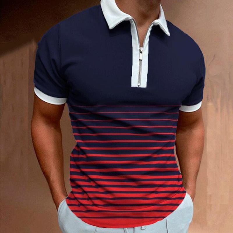 2023 Polo da uomo estiva T-shirt business casual T-shirt con risvolto a righe a maniche corte_voghion.com