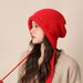 A dual-purpose balaclava with Hepburn style straps, stacked hats, women's winter warm Christmas red woolen hat_voghion.com