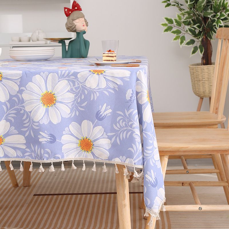 Aesthetic Rectangle Tablecloth - Cotton Linen Blend Waterproof & Dustproof Cover For Dining Table & Coffee Table (60"X90" Boho Chic)​_voghion.com