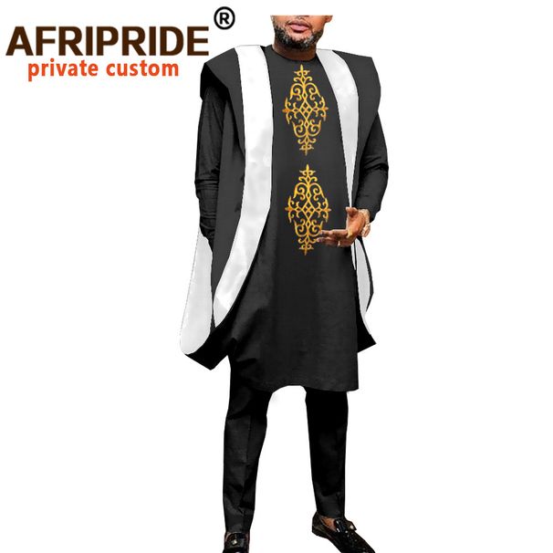 Herrenbekleidung, afrikanisches Herrenkleid, dreiteiliges Set, Mantel + Oberteil + Hose_voghion.com