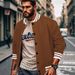 Men's Jacquard Baseball Jacket – Slim-Fit Single-Breasted Design With Side Pockets, Minimalist Solid Color For Casual & Streetwear_voghion.com