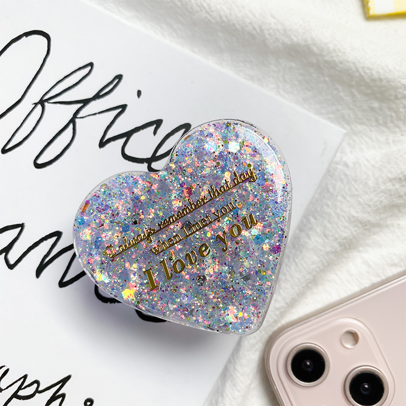 Drip Glue Glitter Pink Love Mobile Phone Desktop Stand With Air Cushion On The Back, Portable, Stable, And Foldable_voghion.com
