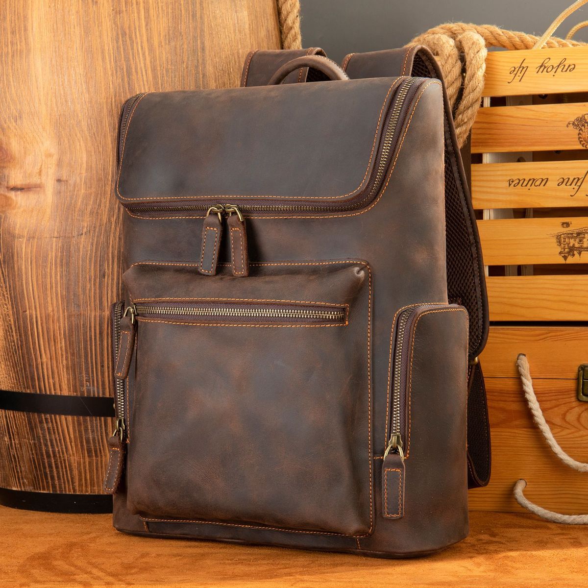 Marant Backpack Crazy Horse Cowhide Backpack Computer Bag Large Capacity Genuine Leather Men's Retro Backpack_voghion.com