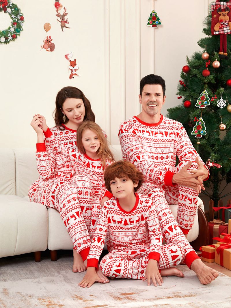 Árvore de Natal veado floco de neve Natal família vestido impresso homestays pijamas_voghion.com