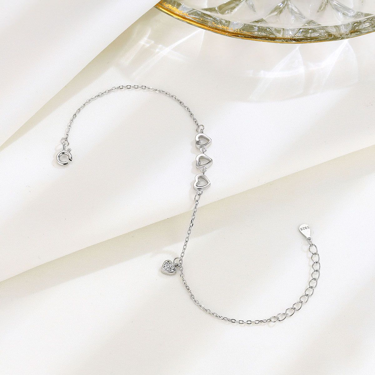 Cavigliera da spiaggia a forma di cuore, versatile, elegante, in argento puro, accessori da donna_voghion.com