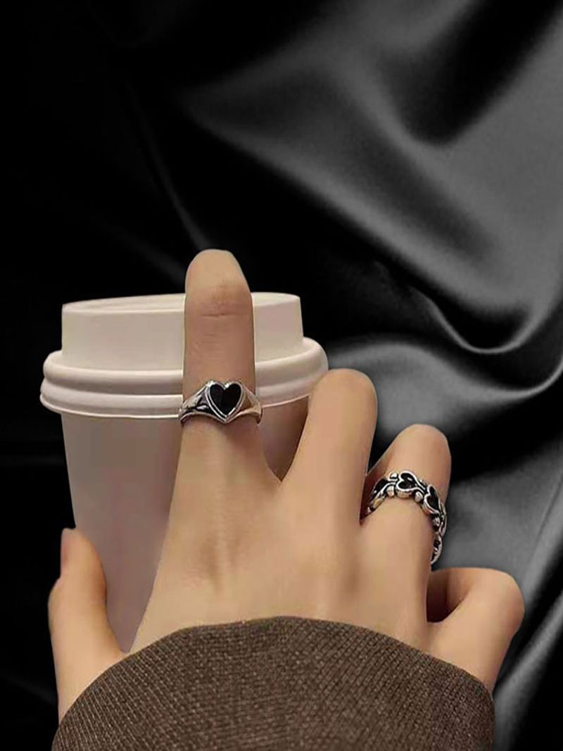 Sier Color VENUS Zwart Hart Waterdruppel Ring Voor Vrouwen Opening Sieraden Verjaardagsfeest Cadeau Dropshipping Wh_voghion.com