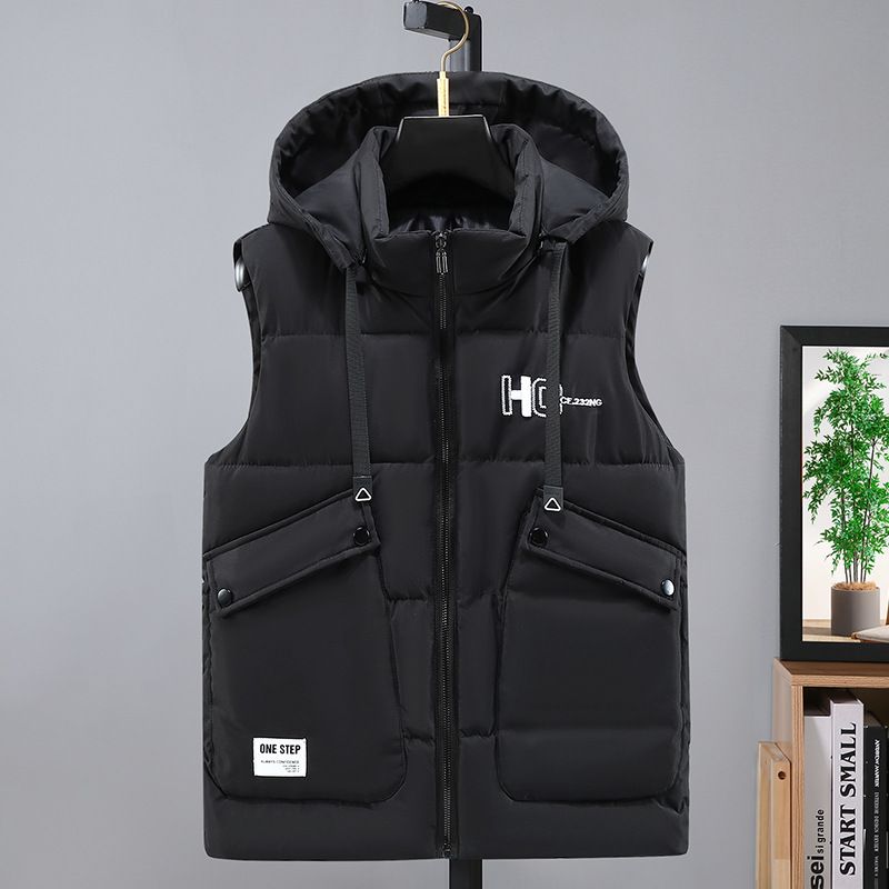 Double-sided vest men's autumn and winter new Korean version of the trend loose vest warm down cotton vest male student jacket_voghion.com