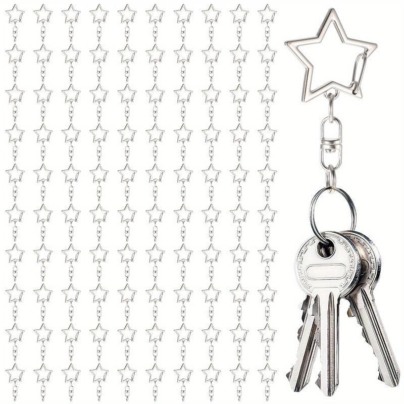 100 peças de clipe de chaveiro de mola em formato de estrela, fecho giratório de metal, gancho de pressão, chaveiro com fivela de corrente para pendurar e argola de salto aberta, fecho de chaveiro em estrela_voghion.com