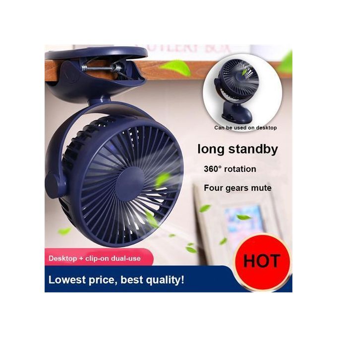 Ventilatore da scrivania con clip di raffreddamento a 360° - Ventilatore ricaricabile rotante a 5 velocità con grande capacità ACZT_voghion.com