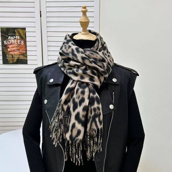 Nouveau châle à pompon en cachemire classique imprimé léopard pour femme, écharpe polyvalente et chaude_voghion.com