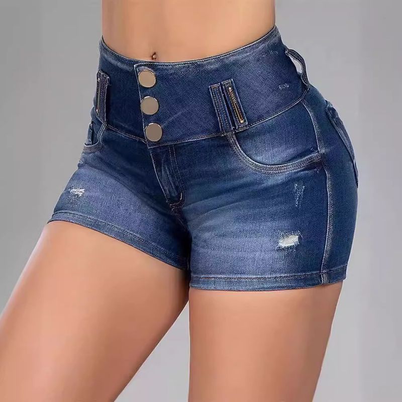 Women's Clothing Spring And Summer New Elastic Slim Ripped High Waist Denim Shorts Women's Clothing_voghion.com
