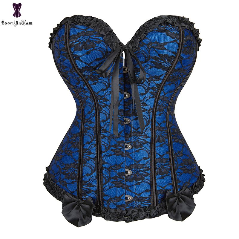 Sexy Corset Overbust Women Corsets Elastic Boned Gothic Bustier Lace Overlay Cosplay et Outfit Plus Size 6XL Gorset_voghion.com
