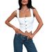 Damen Jeansweste - Elegantes ärmelloses Tanktop mit Knopfleiste, einfarbig, lässig, bauchfreies Sommertop_voghion.com