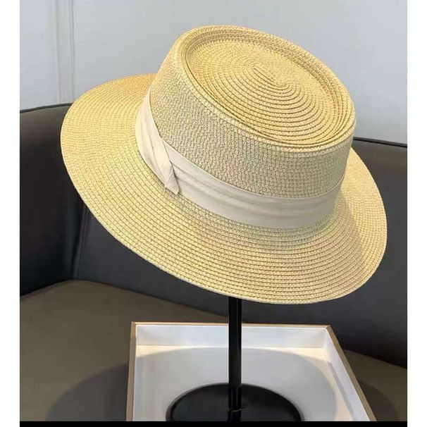 Bow Straw Women's Hat, Summer Flat Top Beach Hat,_voghion.com