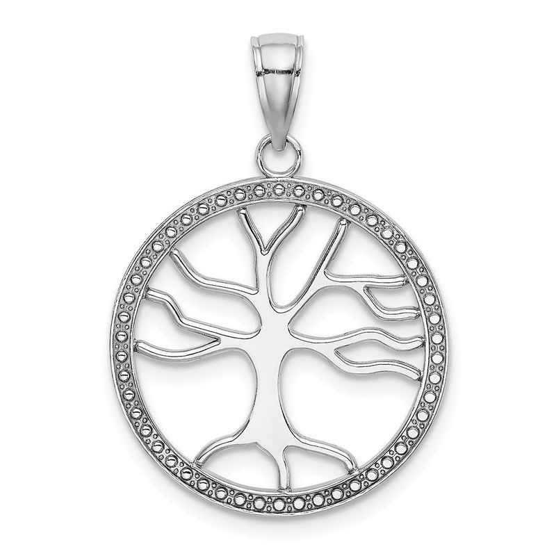 14K White Gold Large Tree Of Life In Round Frame Charm_voghion.com