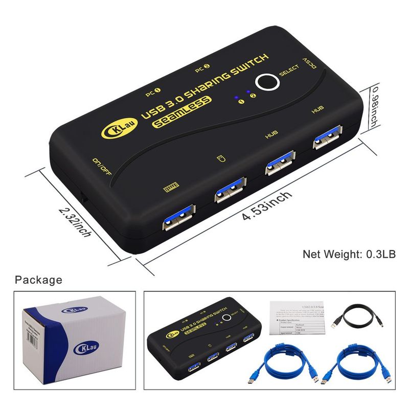 USB 3.0 Sharing Switch Selector 4 Port 2 Computers Peripheral Switcher For PC; Printer; Scanner; Mouse; Keyboard With 2 Pack USB Cable Support Keybo_voghion.com